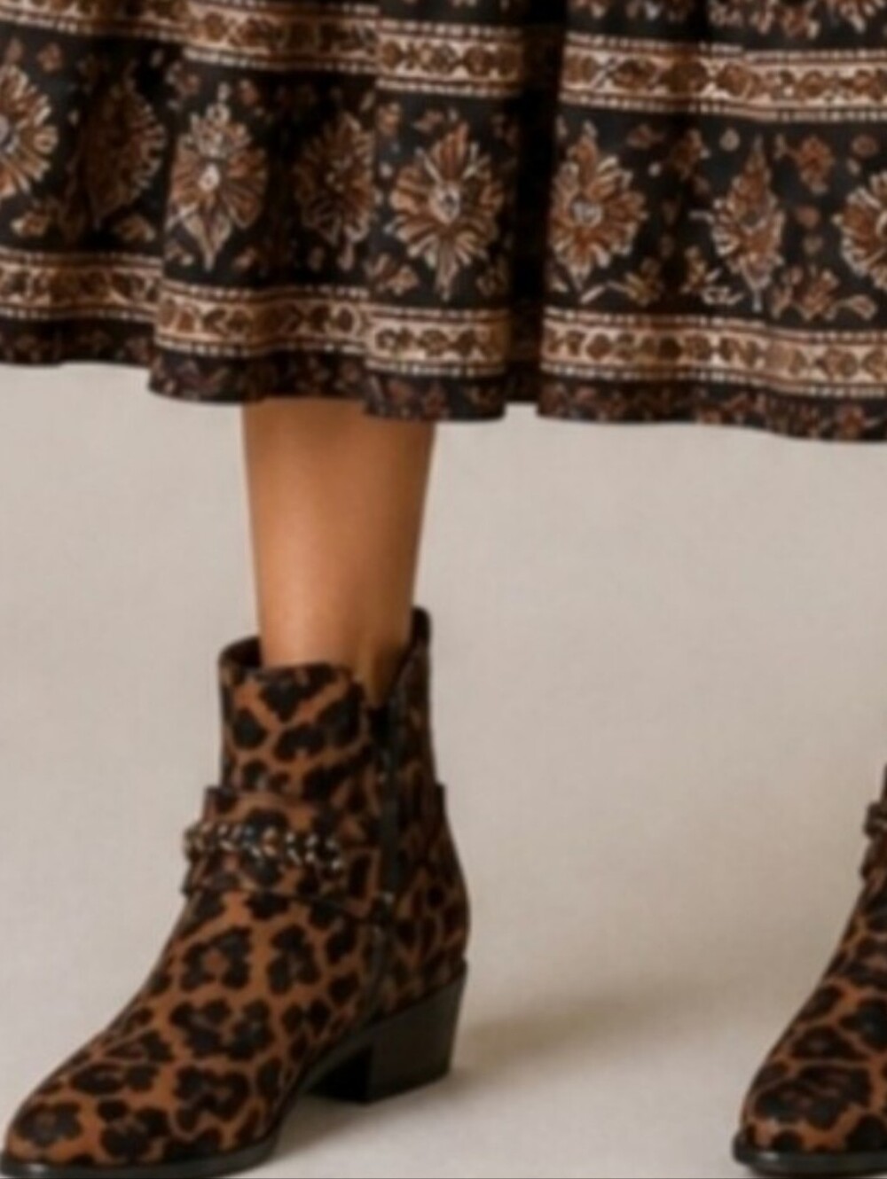 Kenneth Cole Gentle Souls Brown Animal Print Fur Bootie 7 Neptune Tan Calf